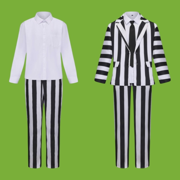 Men's BEETLEJUICE BEETLEJUICE BEETLEJUICE Cosplay Halloween Suit and WIG, XL - Picture 4 of 11